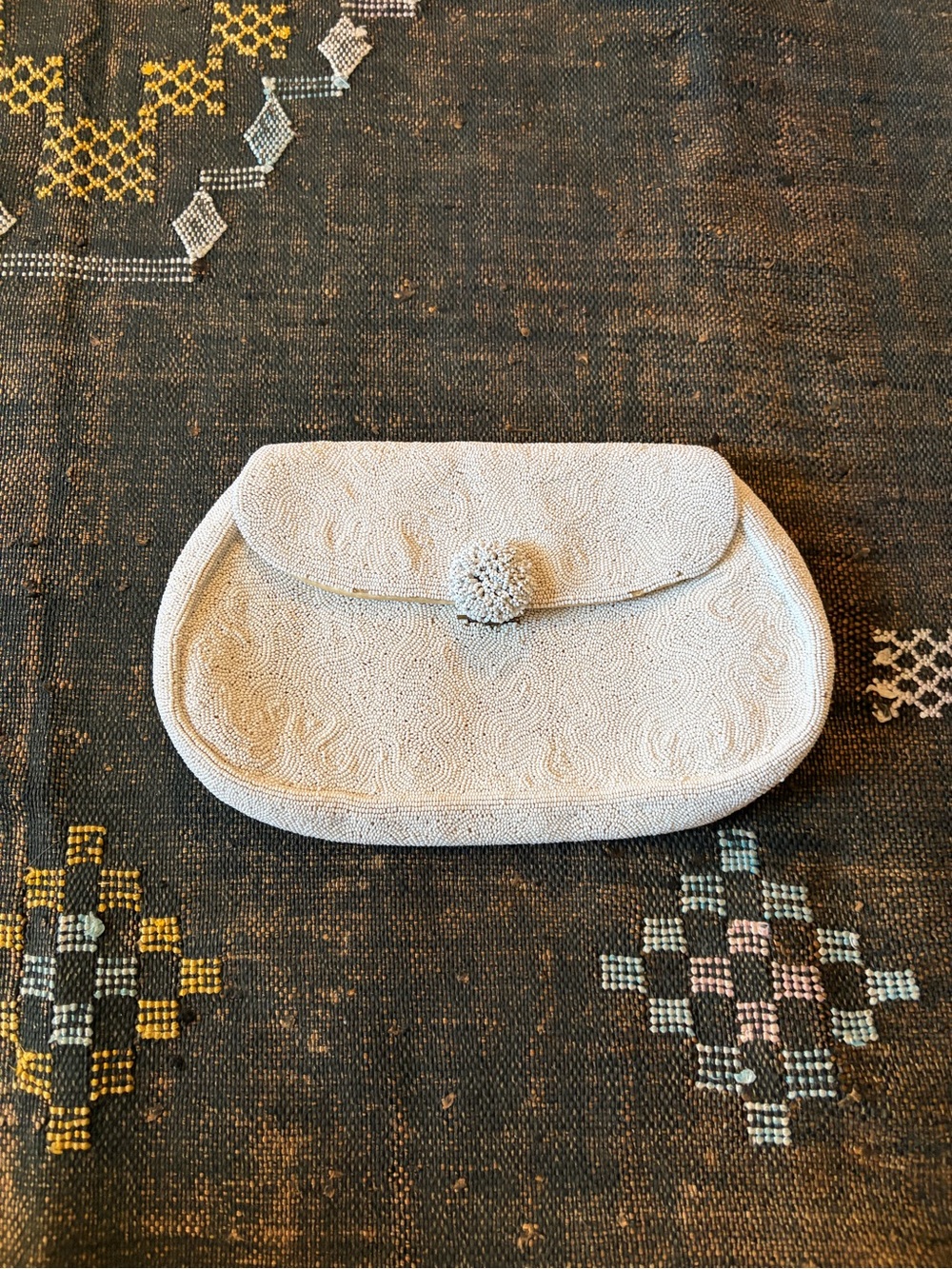 Vintage Glass Seed Bead Clutch with button clasp closure AS-IS